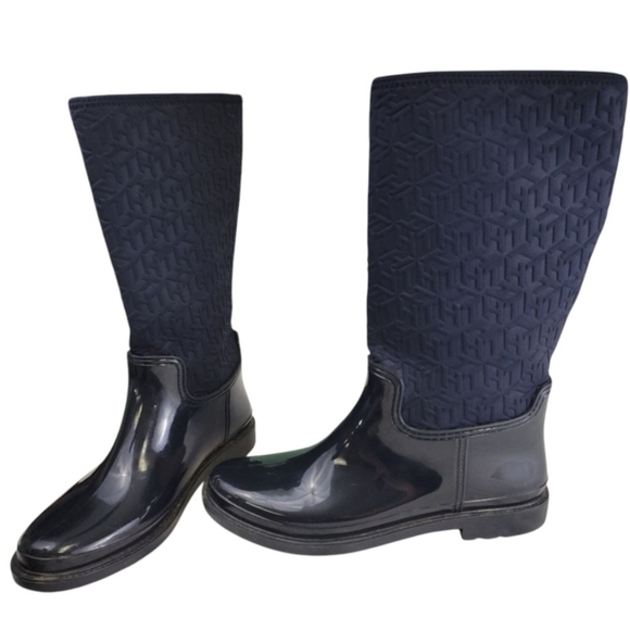 Tommy Hilfiger Womens SARAY' 8M NavyRubbber/Neoprene Knee High Ran Boot Size 10 - Picture 1 of 11